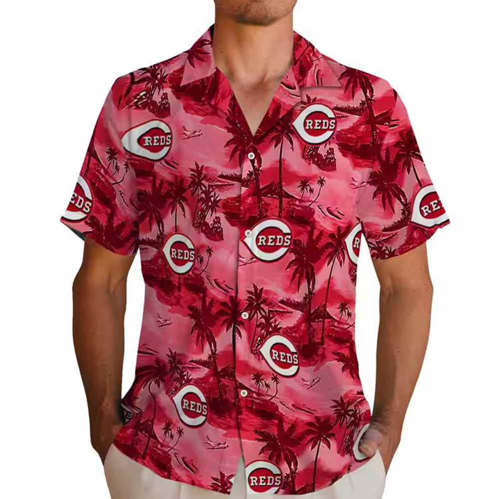 Cincinnati Reds Hawaiian Shirt Coastal Palms Red Design Cincinnati Reds Hawaiian Shirt Coastal Palms Red Design