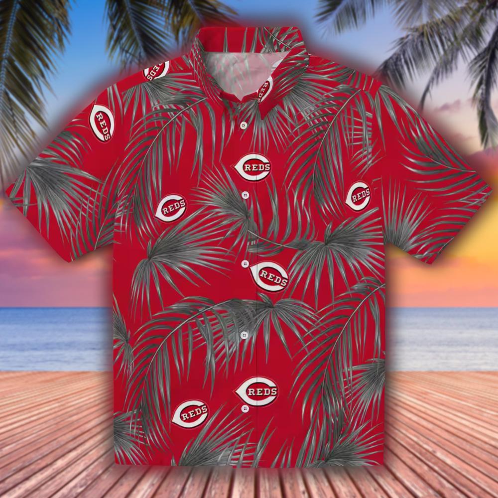 Cincinnati Reds Hawaiian Shirt Leafy Palms Red Design Cincinnati Reds Hawaiian Shirt Leafy Palms Red Design