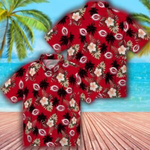 Cincinnati Reds Hawaiian Shirt Palm Tree Flower Red Design 3