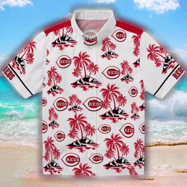 Cincinnati Reds Hawaiian Shirt Red White Palm Island Print 1