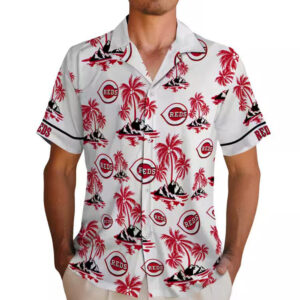 Cincinnati Reds Hawaiian Shirt Red White Palm Island Print 2