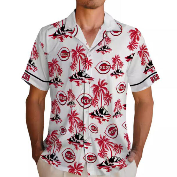 Cincinnati Reds Hawaiian Shirt Red White Palm Island Print 2