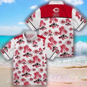 Cincinnati Reds Hawaiian Shirt Red White Palm Island Print 3