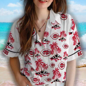 Cincinnati Reds Hawaiian Shirt Red White Palm Island Print 4