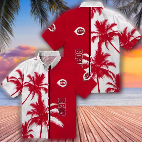 Cincinnati Reds Hawaiian Shirt Red White Palm Trees Design 3