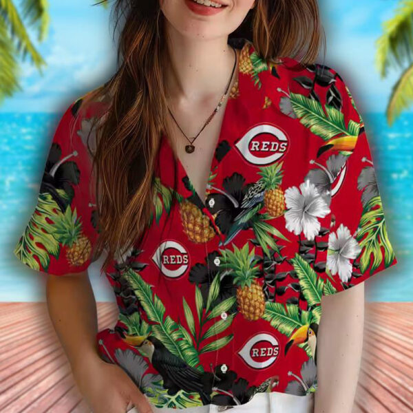 Cincinnati Reds Hawaiian Shirt Toucan Hibiscus Pineapple Design 4