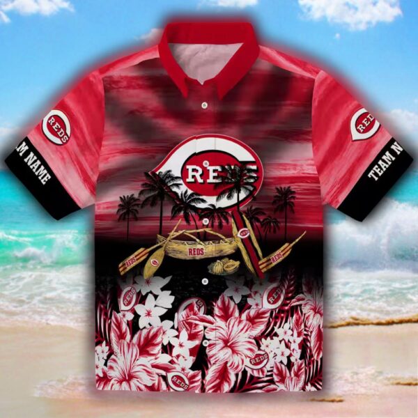 Cincinnati Reds Hawaiian Shirt Tropical Canoe Design Personalized 1
