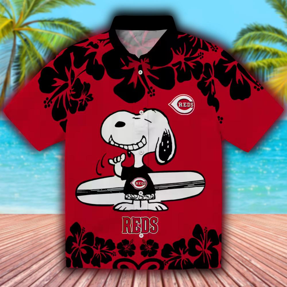 Cincinnati Reds Snoopy Hawaiian Surf Shirt Red White Design Cincinnati Reds Snoopy Hawaiian Surf Shirt Red White Design
