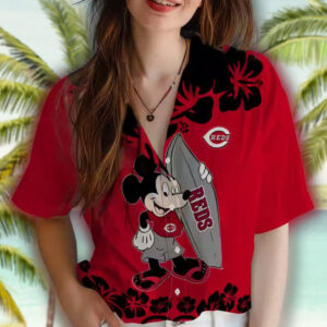 Cincinnati Reds Surfing Mickey Hawaiian Shirt Red Baseball Fan Apparel 4