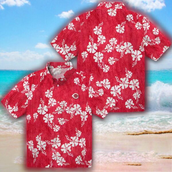 Cincinnati Reds Hawaiian Shirt with Hibiscus Clusters Design 3 1