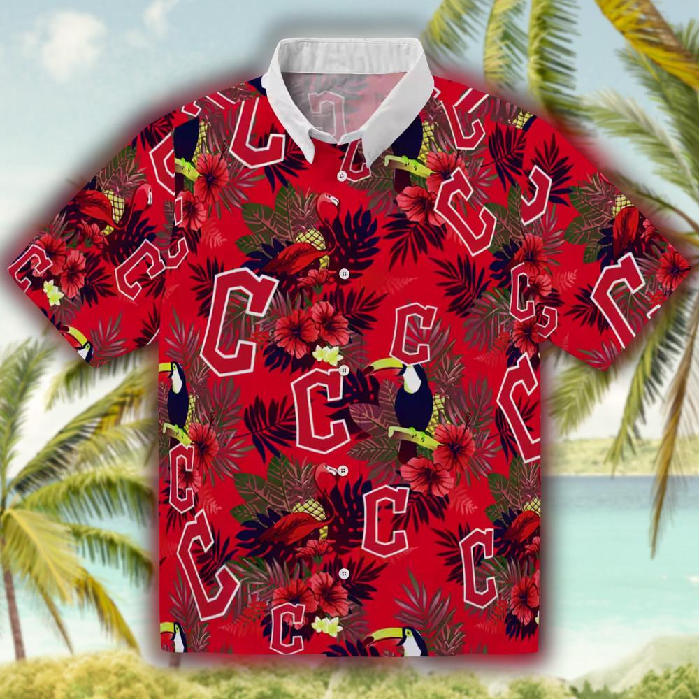 Cleveland Guardians Floral Toucan Hawaiian Shirt Navy Red Cleveland Guardians Floral Toucan Hawaiian Shirt Navy Red