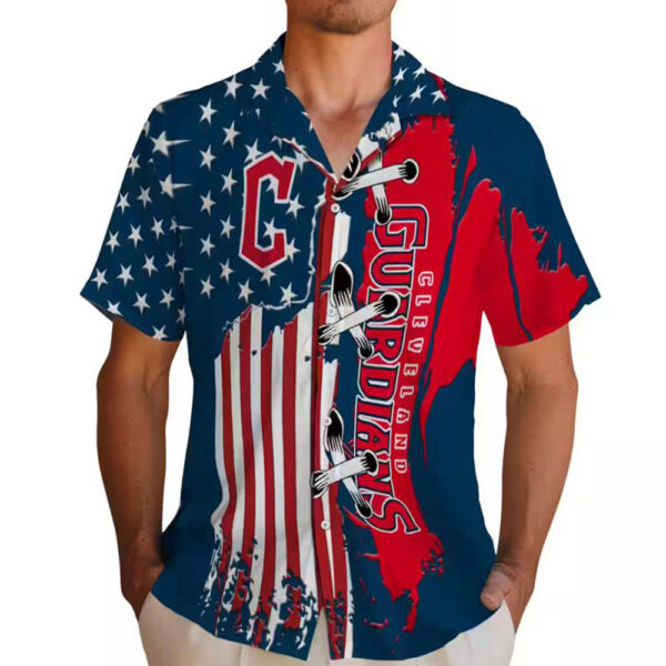 Cleveland Guardians Hawaiian Shirt Navy Blue Stitched Flag Design 2