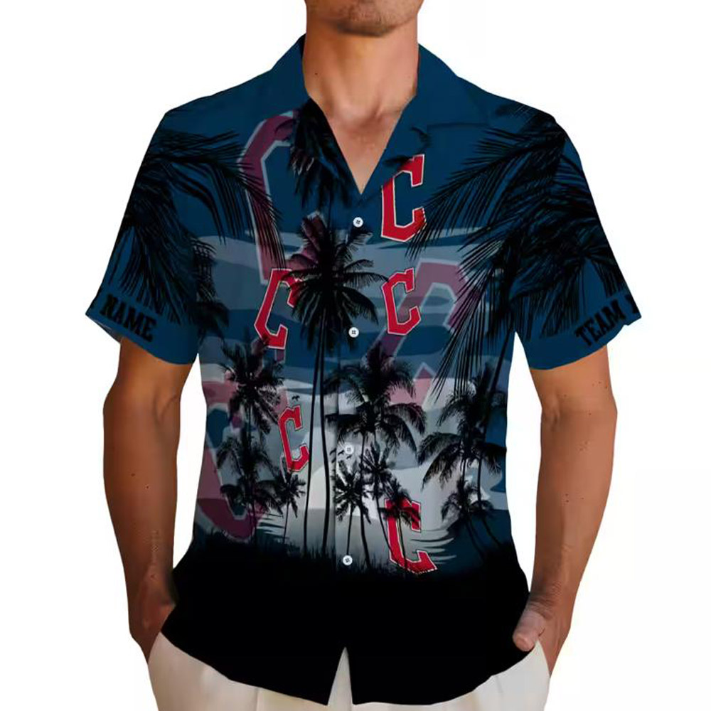 Cleveland Guardians Hawaiian Shirt Navy Blue Sunset Design Cleveland Guardians Hawaiian Shirt Navy Blue Sunset Design