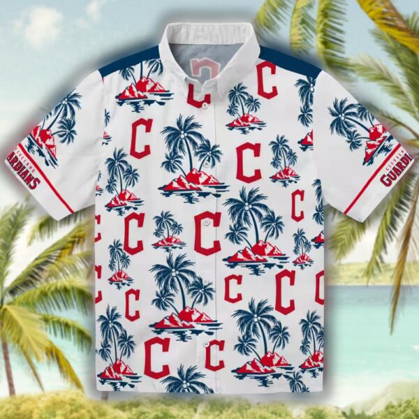 Cleveland Guardians Hawaiian Shirt Palm Island Navy Blue White Design 1