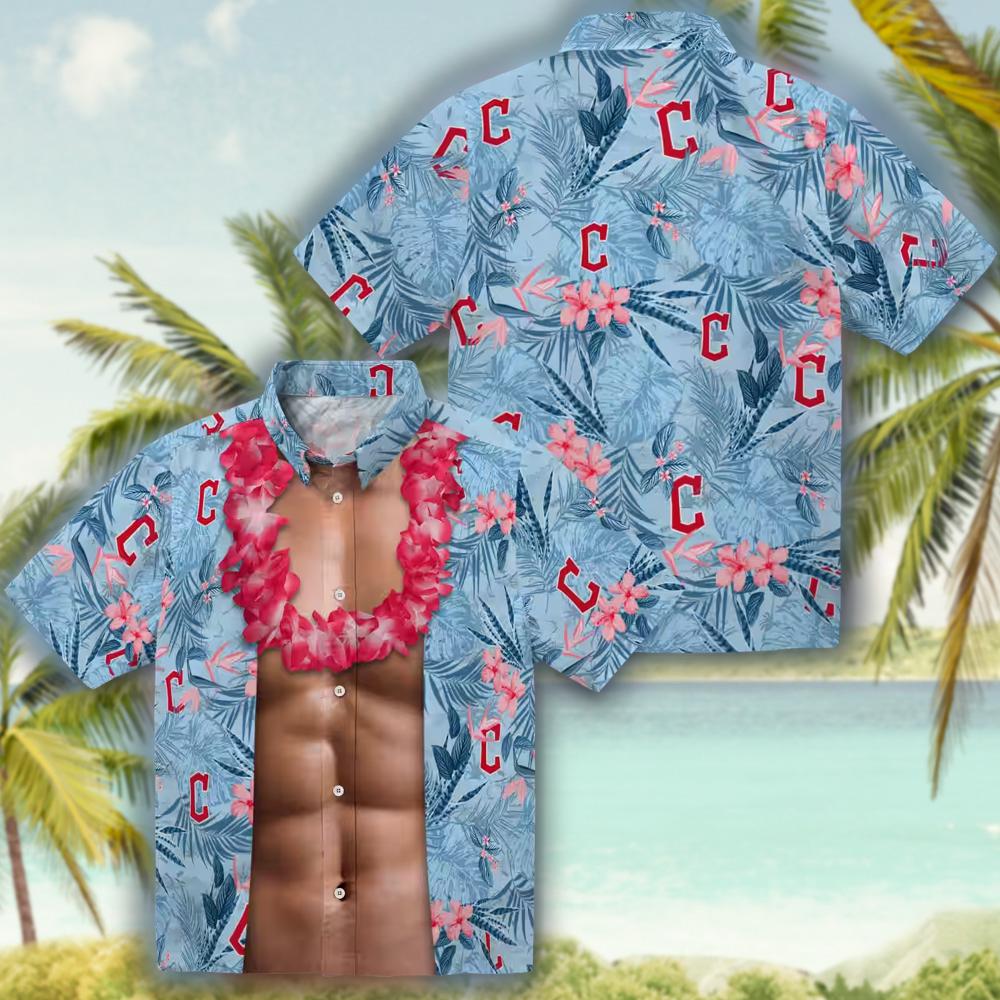 Cleveland Guardians Navy Blue Hawaiian Shirt with Chest Illusion Cleveland Guardians Navy Blue Hawaiian Shirt with Chest Illusion