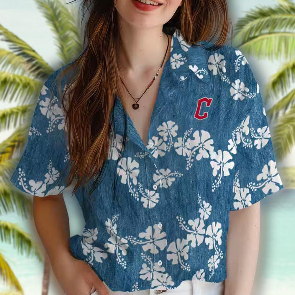 Cleveland Guardians Navy Blue Hibiscus Hawaiian Shirt MLB Fan Gear Cleveland Guardians Navy Blue Hibiscus Hawaiian Shirt MLB Fan Gear
