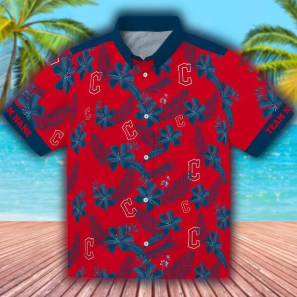 Cleveland Guardians Personalized Red Hawaiian Shirt Botanical Print 1