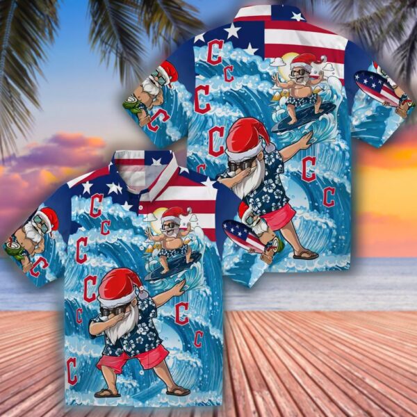Cleveland Guardians Surfing Santa Blue Hawaiian Shirt Christmas Gift Idea 3