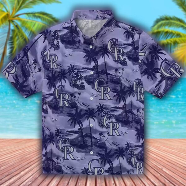 Blue Hawaiian Shirt Colorado Rockies Coastal Palms Design 1
