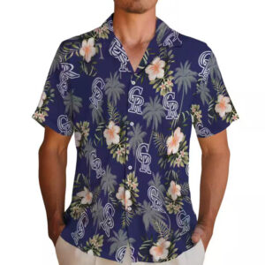Blue Hawaiian Shirt Colorado Rockies Palm Tree Flower Design 2