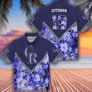 Colorado Rockies Floral Chevron Hawaiian Shirt Custom Blue 3