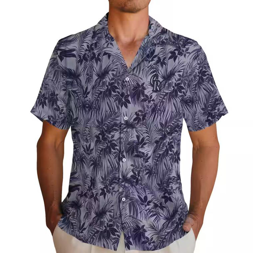 Colorado Rockies Hawaiian Shirt Blue Leafy Pattern Aloha Style Colorado Rockies Hawaiian Shirt Blue Leafy Pattern Aloha Style