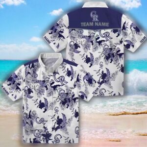 Colorado Rockies Hawaiian Shirt Botanical Theme Blue White Custom Design 3
