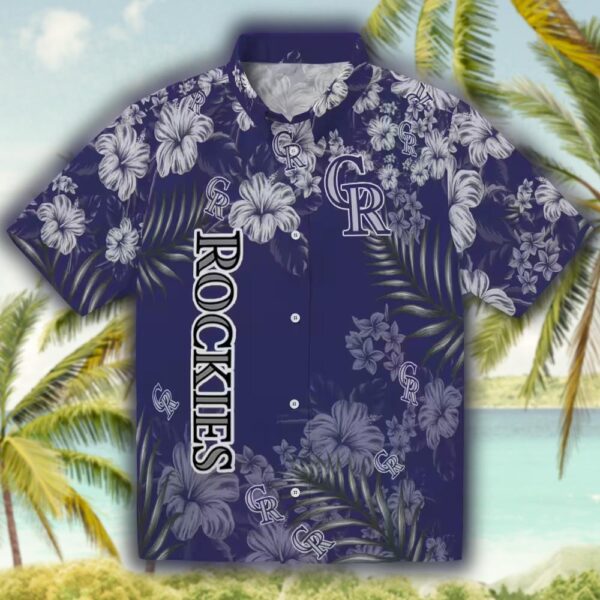 Colorado Rockies Hawaiian Shirt Hibiscus Print Blue Design 1