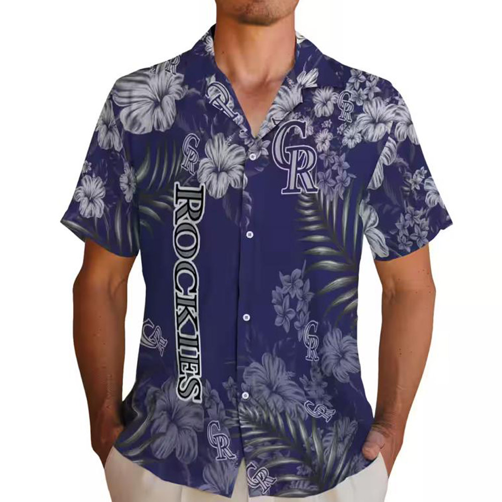 Colorado Rockies Hawaiian Shirt Hibiscus Print Blue Design Colorado Rockies Hawaiian Shirt Hibiscus Print Blue Design