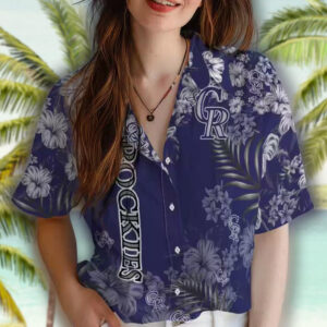 Colorado Rockies Hawaiian Shirt Hibiscus Print Blue Design 4
