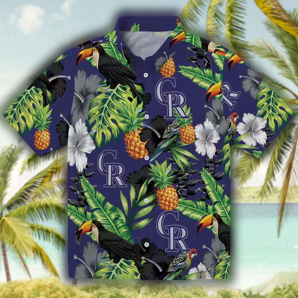 Colorado Rockies Hawaiian Shirt Toucan Hibiscus Pineapple Blue Green Colorado Rockies Hawaiian Shirt Toucan Hibiscus Pineapple Blue Green