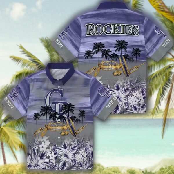 Colorado Rockies Hawaiian Shirt Tropical Blue Canoe Personalized Design 3