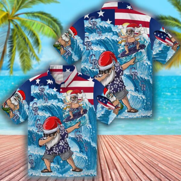 Colorado Rockies Surfing Santa Hawaiian Shirt Blue 3