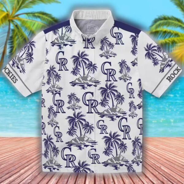 Hawaiian Shirt Colorado Rockies Palm Island Blue White Print 1