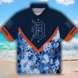 Detroit Tigers Floral Chevron Navy Hawaiian Personalized Shirt 1