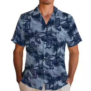 Detroit Tigers Hawaiian Shirt Navy Coastal Palms Design 2