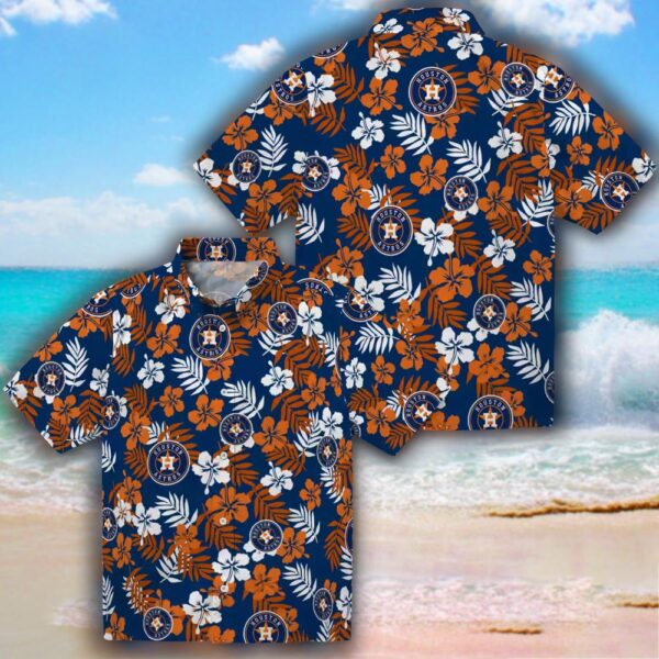 Houston Astros Blue Hawaiian Shirt Tropical Floral Design 3