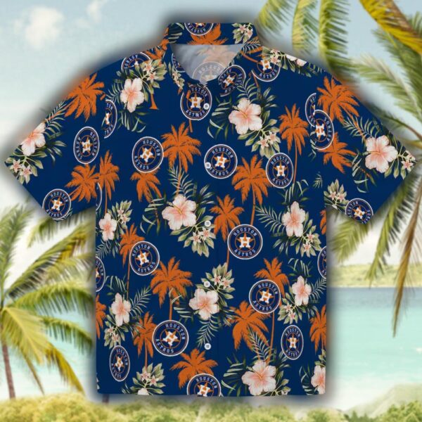 Houston Astros Blue Hawaiian Shirt with Palm Tree Design 1