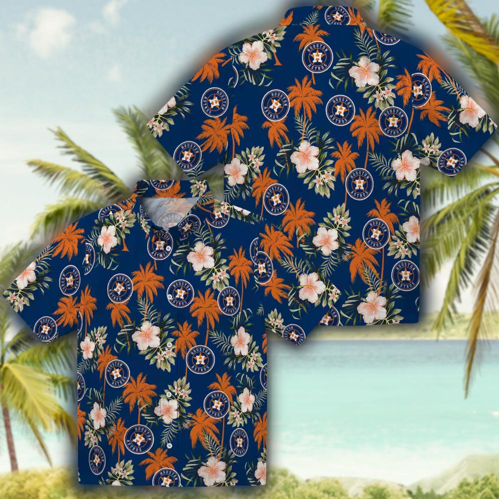 Houston Astros Blue Hawaiian Shirt with Palm Tree Design Houston Astros Blue Hawaiian Shirt with Palm Tree Design