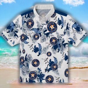 Houston Astros Blue White Botanical Hawaiian Shirt for Men 1