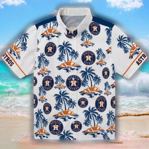 Houston Astros Blue White Hawaiian Shirt with Palm Island Print 1