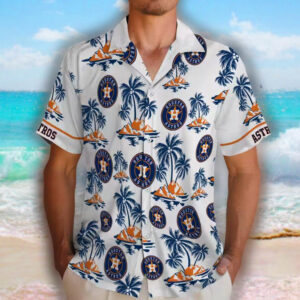 Houston Astros Blue White Hawaiian Shirt with Palm Island Print 2
