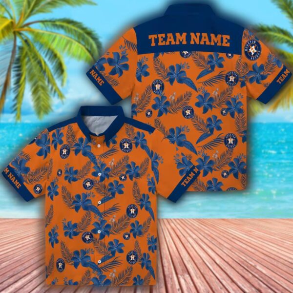 Houston Astros Botanical Print Orange Hawaiian Shirt Custom Design 3