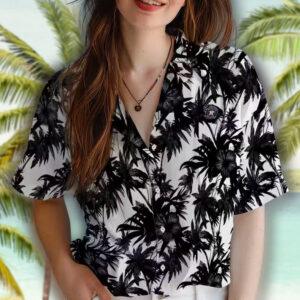 Houston Astros Hawaiian Shirt Black White Palm Motifs Design 4