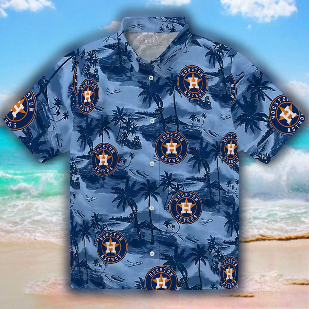 Houston Astros Hawaiian Shirt Blue Coastal Palms Design Houston Astros Hawaiian Shirt Blue Coastal Palms Design