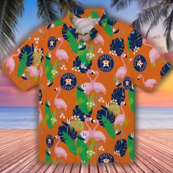 Houston Astros Hawaiian Shirt Blue Green Flamingo Foliage Design 1