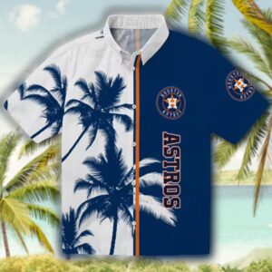 Houston Astros Hawaiian Shirt Blue White Palm Trees Design 1