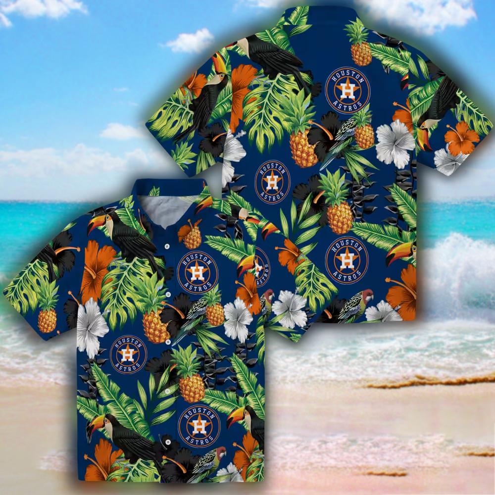 Houston Astros Hawaiian Shirt Toucan Hibiscus Pineapple Blue Green Houston Astros Hawaiian Shirt Toucan Hibiscus Pineapple Blue Green