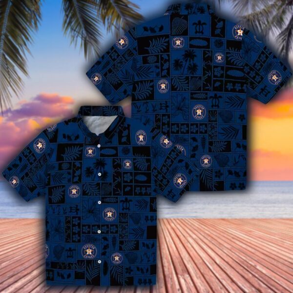 Houston Astros Hawaiian Shirt Tropical Patchwork Blue Black Design 3