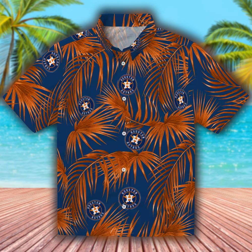Houston Astros Leafy Palms Hawaiian Shirt Blue Casual Wear Houston Astros Leafy Palms Hawaiian Shirt Blue Casual Wear